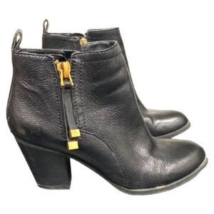 Franco Sarto Black Heeled Almond Toe Double Sided Gold Zipper Diana Bootie